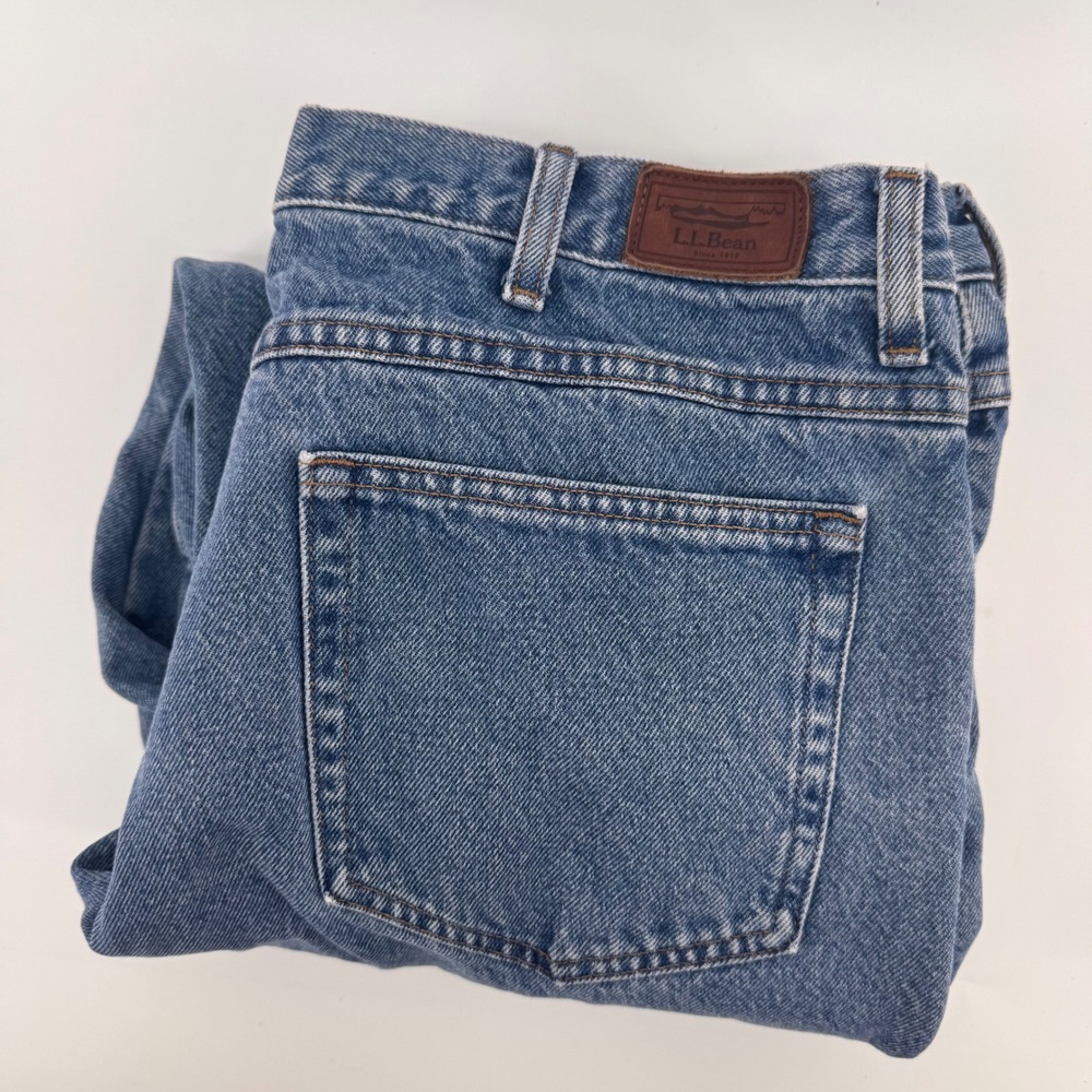 LL Bean Relaxed Fit Jeans Mens 38x32 Blue Flannel Lined Plaid Denim Pants
